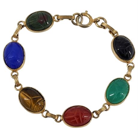 Vintage Carved Gemstone Scarab Bracelet