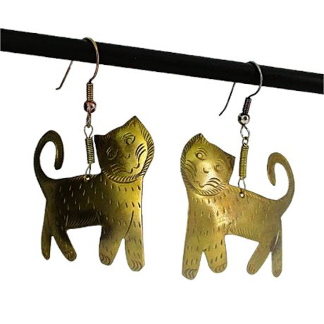 Cat Dangle Metal Earrings