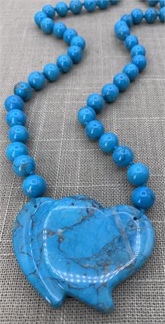 Carved & Dyed Howlite Double Heart Natural Stone Necklace