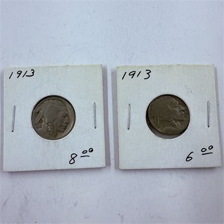 2x 1913 Buffalo Nickels