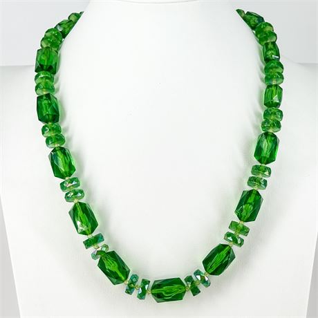 Vintage Iridescent Green Lucite Beaded Necklace