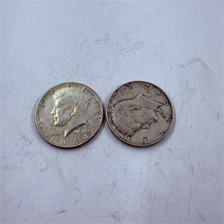 2x 1964 Kennedy Silver Half Dollars