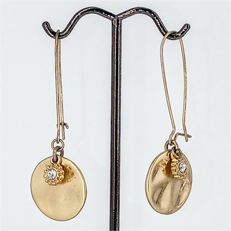 Matte Gold Disc Earrings with Crystal Accents