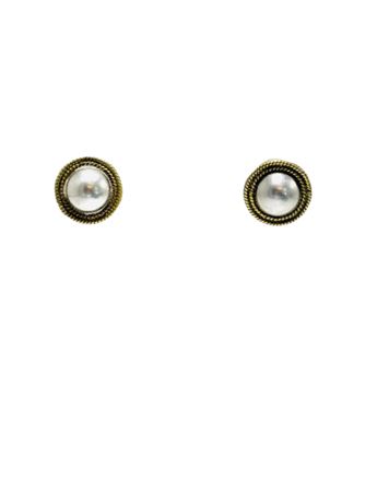 Vtg Taxco Mexico Sterling Silver & Brass Button Pierced Earrings