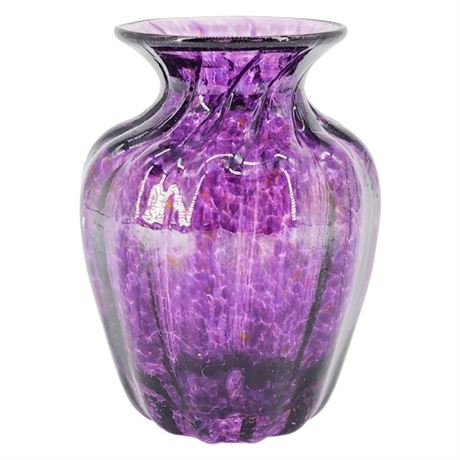 Signed Purple Speckled Art Glass Mini Bud Vase