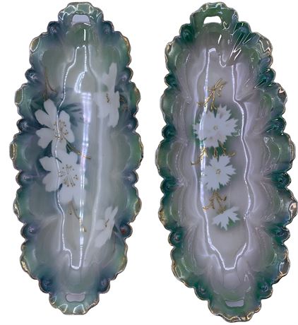 Set of 2 Vintage R.S. Hand Painted Floral Porcelain Serving Dishes