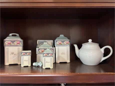 Vintage canisters and teapot lot