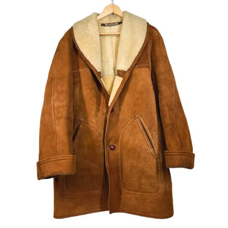 Vintage Mens English Westshire Shearling Leather Overcoat
