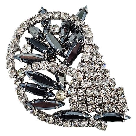 Vintage Unsigned JULIANA Hematite Navette & Clear Rhinestone Brooch