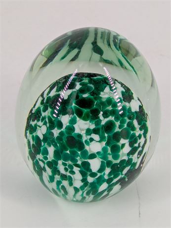 Green White Unsigned Glass Paperweight 2.5" x 3.25"