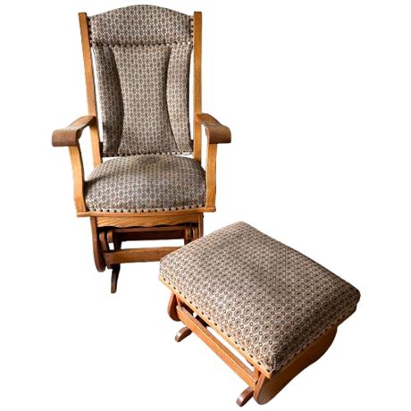 Vintage Amish Made Oak Buckeye Rocker Glider & Ottoman