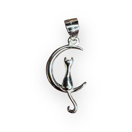 Sterling Silver Cat on the Moon Pendant