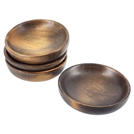 Vintage Solid Wood Mini Dip Bowls, Set of 4