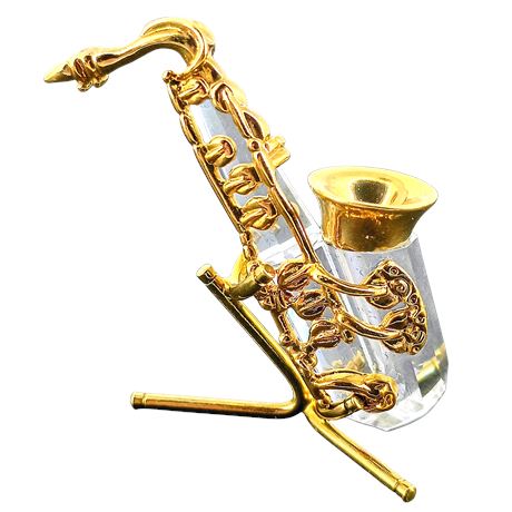 Miniature Gold-Tone Saxophone with Crystal Body – Decorative Accent