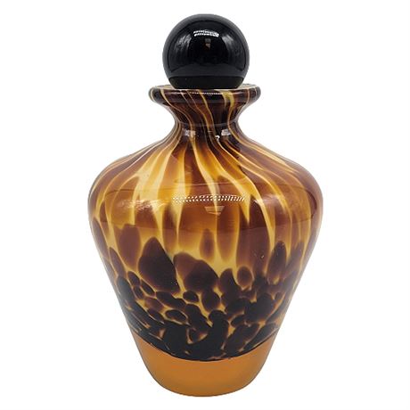 Murano Style Tortoise Shell Art Glass Bottle w/ Stopper