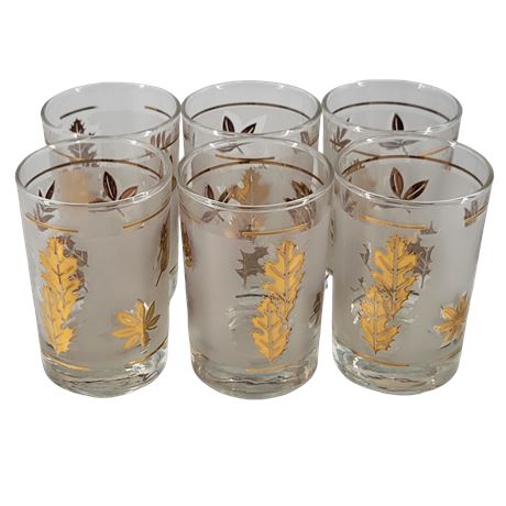 Libbey Frosted Glass Gold Foliage Tumblers - Set of 6