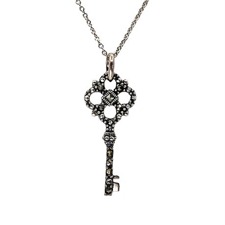 Sterling Silver Marcasite Key Necklace