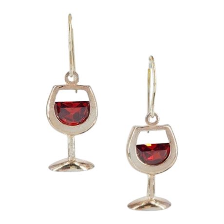 Signed SILPADA Sterling Silver Garnet Wine Glass Earrings