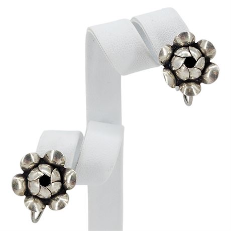 Vintage Sterling Silver Flower Screwback Earrings