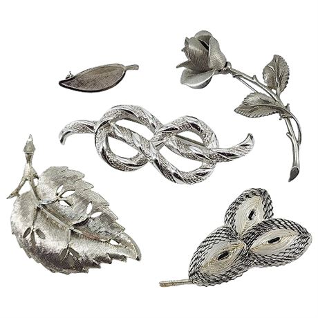 Five Vintage Silver Tone Brooches, incl. Monet, Pastelli, BSK