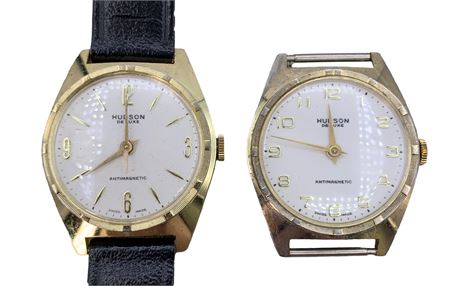 2 pc Mid Century Men’s Hudson Deluxe Antimagnetic Wristwatch Lot