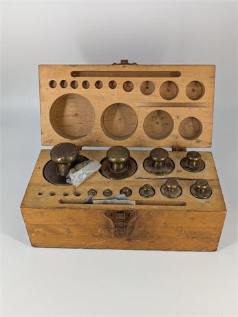 Antique Wood Brass Apothecary weights