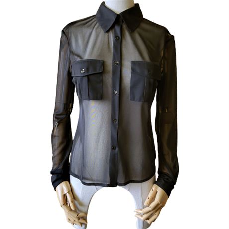 A.B.S. Allen Schwartz Sheer Black Button Down Shirt