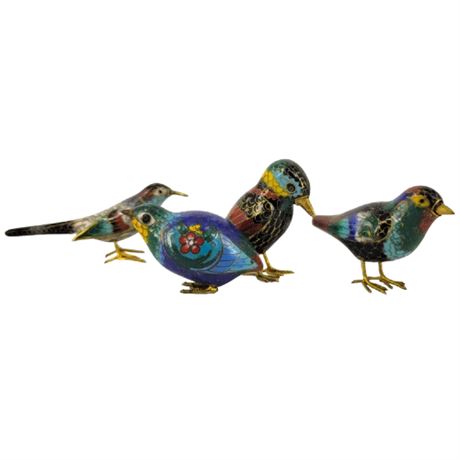 Vintage Lot of 4 Mini Cloisonne Bird Figures