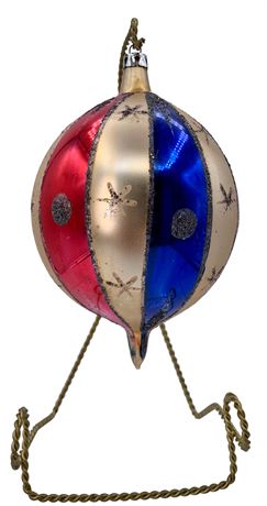 Large Polish Mercury Glass 6” Striped Ball Ornament
