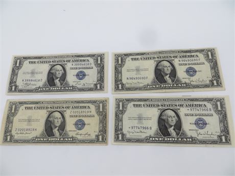 1935 B, 1935D x 2 & 1935E Silver Certificates