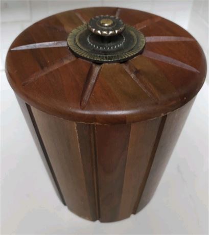 Vintage Mid Century Modern MCM Wood Walnut Ice Bucket w Plastic Liner