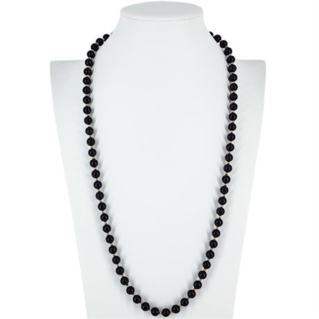 Vintage Black Onyx & Gold Tone Beaded Necklace