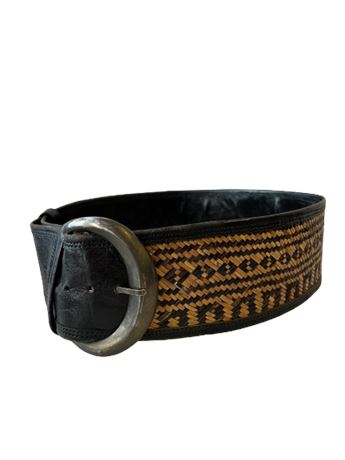 Leather & Straw Wide Statement African Style XL Belt
