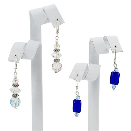 Two Pairs Vtg Artisan Made Beaded Earrings w/ Sterling Hooks