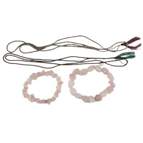 Metal Bead Necklaces / Pink Stone Stretch Bracelets