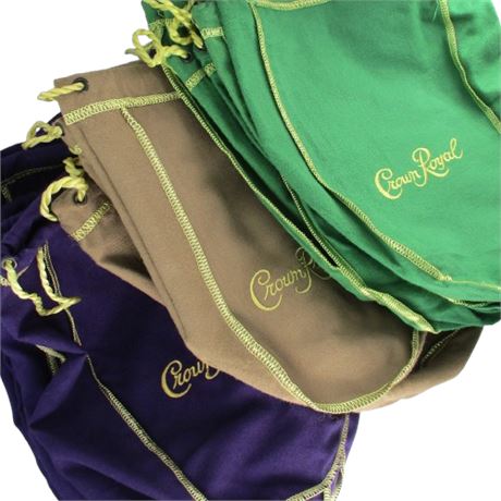 Lot of 35 Crown Royal Drawsting Bags ~ Purple, Green & Tan