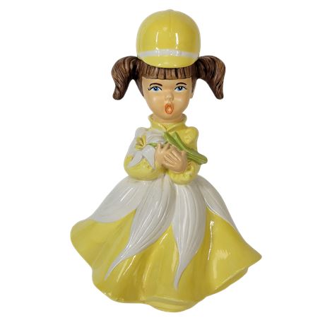 Large Atlantic Chalkware Girl in Yellow Dress Figurine
