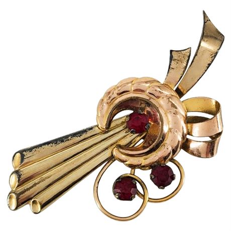 Vintage HARRY ISKIN Gold Filled Red Rhinestone Brooch