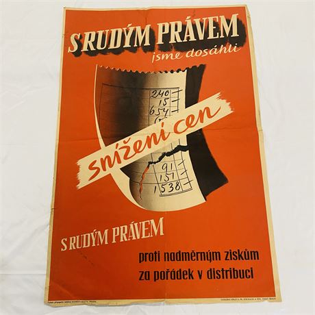 RARE Czech Rude Pravo Communist Propaganda Lithograph Poster