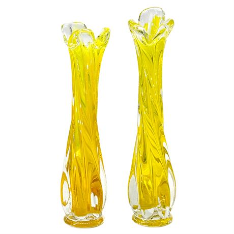 Pair of UV Reactive Murano Swung Glass Vases