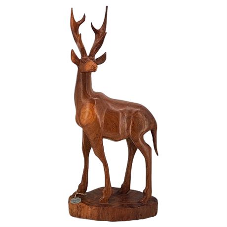 Mid-Century Konigs Hand Carved 18.5" Wooden Deer