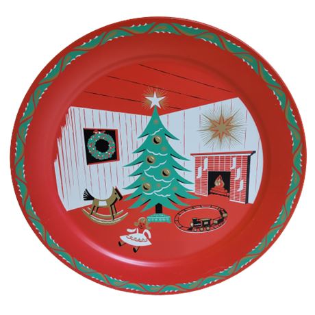 1950s Mid Century Modern Metal Plate Christmas Home Tray