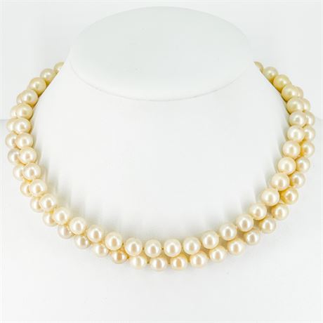 Vintage Double Strand Faux Pearl Choker Necklace