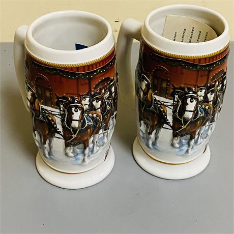 2 Budewiser Holiday Steins