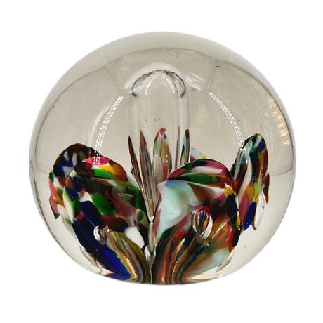 Vintage Multicolor Art Glass Floral Paperweight