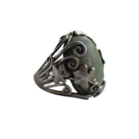 Connemara Marble Sterling Silver Shamrock Motif IRELAND Ring Sz 6.5