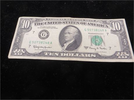 1963 $10 Federal Reserve Note # G 50738148 A