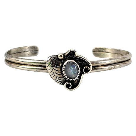 Southwest Native Sterling Silver Opal Cuff Bracelet