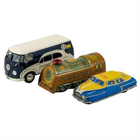 Lot of 3 Vintage Tin Friction Cars