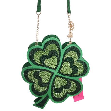 Betsey Johnson Luck O' the Irish Rhinestone Clover Crossbody Bag, NEW with tag